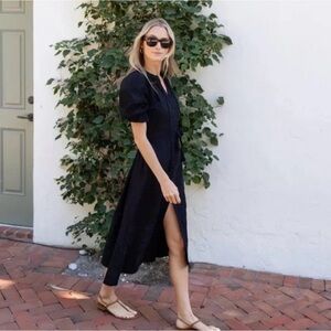 NWT Julia Amory Black embroidered puff sleeve midi dress Size XS